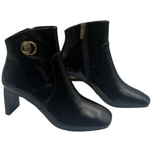 Kurt Geiger London Chelsea Square Toe Leather Heeled Ankle Boots Booties Black 6
